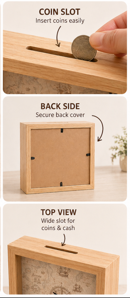 Travel Memory Money Box (Wooden Saving Frame) - (حصالة ذكريات السفر (صندوق توفير خشبي