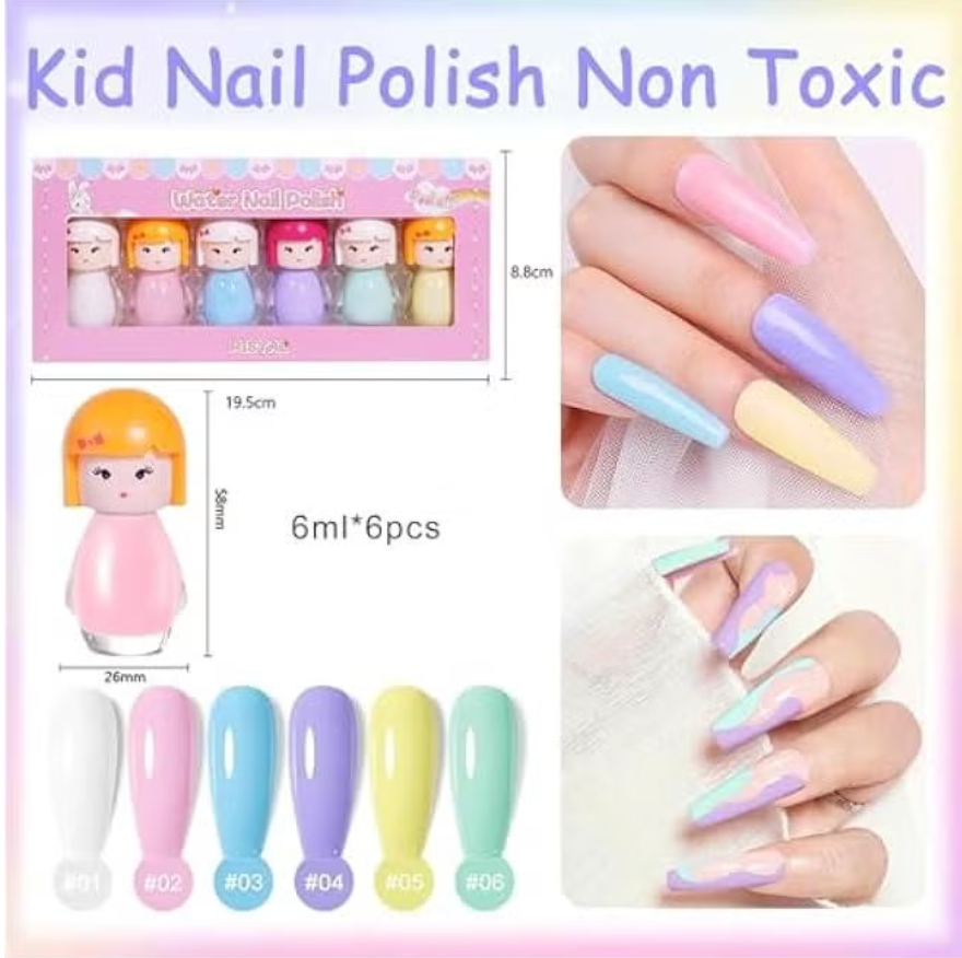 Mini Dolls Water-Based Nail Polish Set – 6 Colors