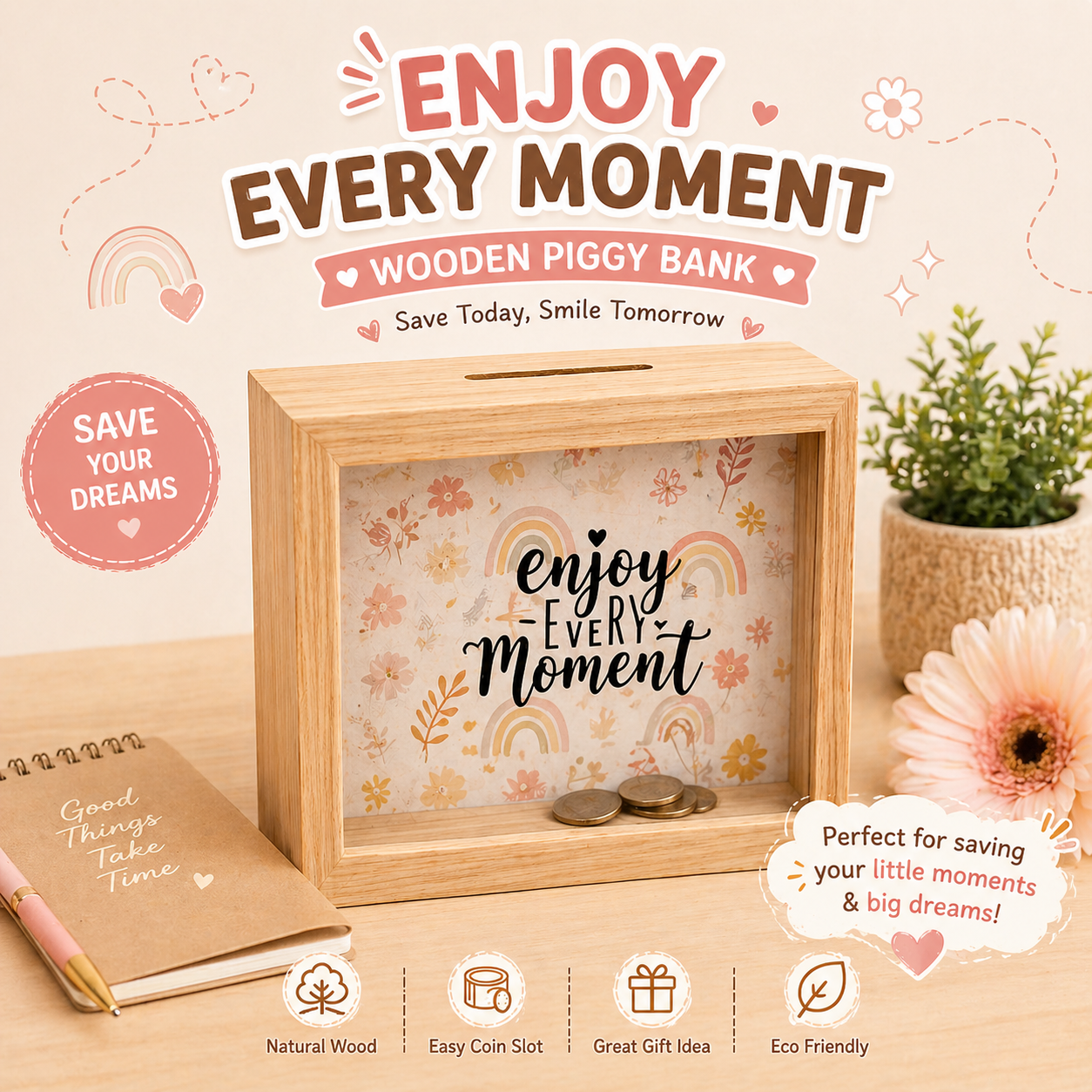 Travel Memory Money Box (Wooden Saving Frame) - (حصالة ذكريات السفر (صندوق توفير خشبي
