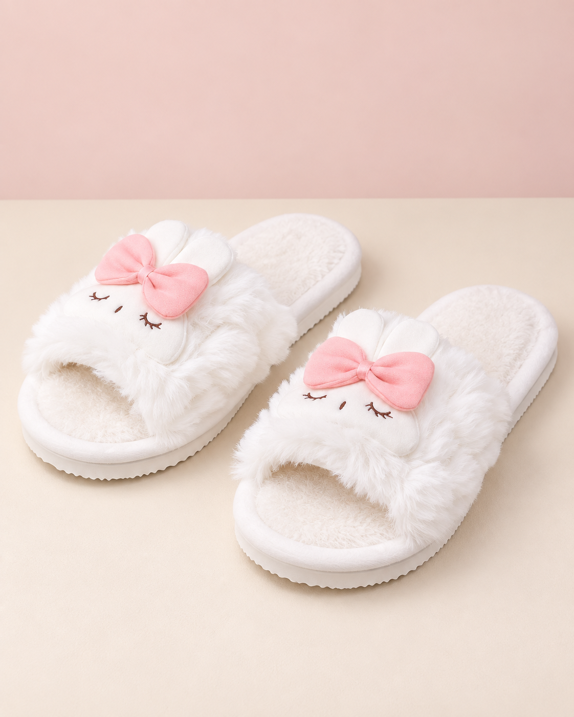 Sleepy Bow Plush Slippers