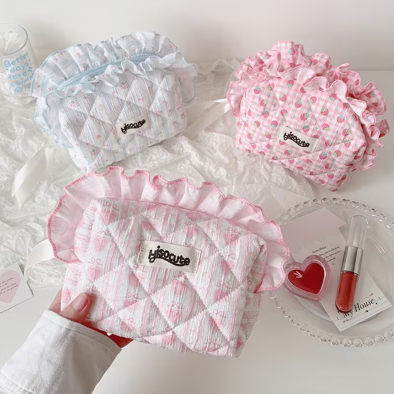 Pink Ruffle Makeup Bag