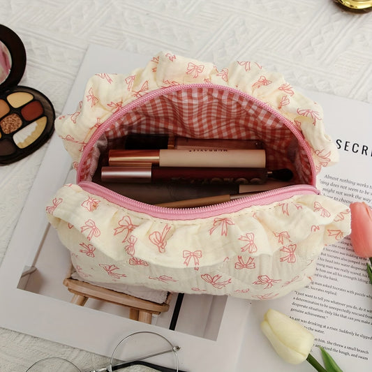 Pink Bow Ruffle Makeup Bag 🎀