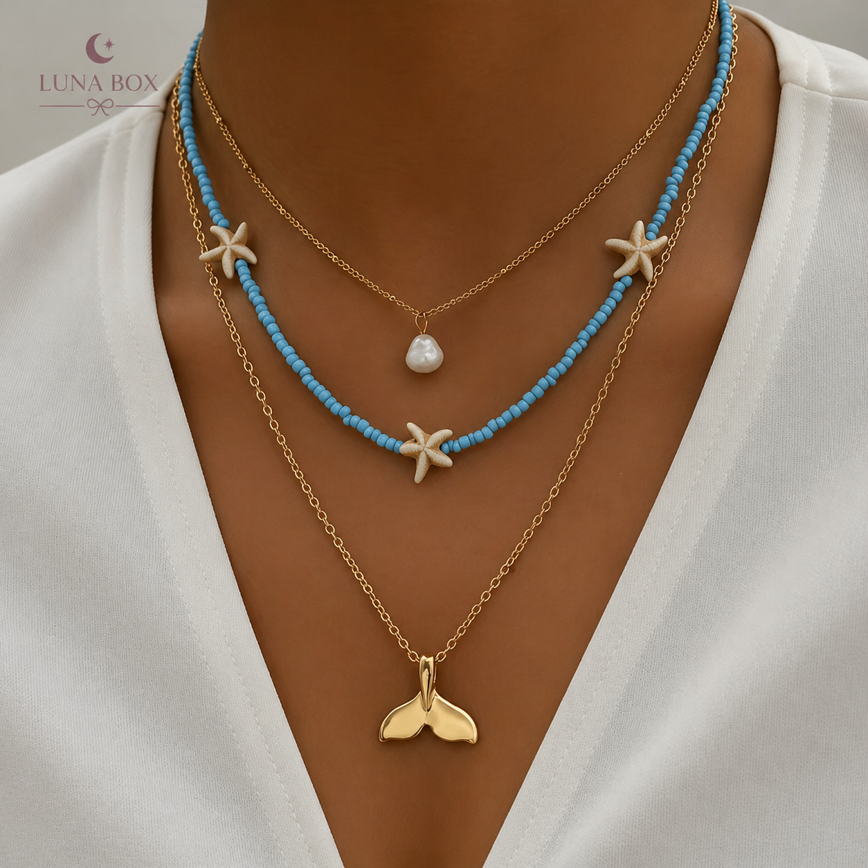 Ocean Layered Necklace Set -وطقم عقود طبقات البحر 🌊