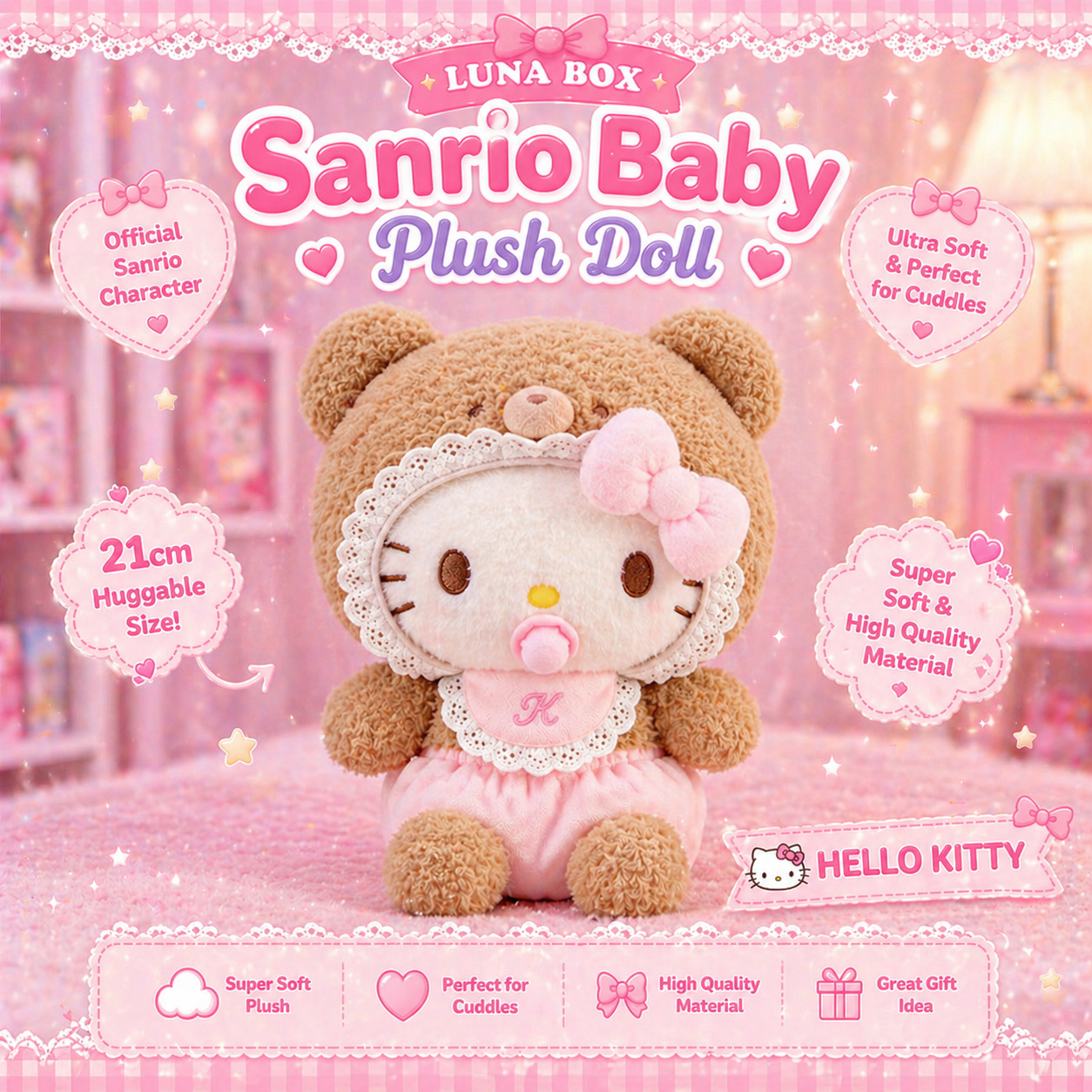 Sanrio Baby Plush Doll (21cm) - دمية سانريو بيبي ناعمة  🎀