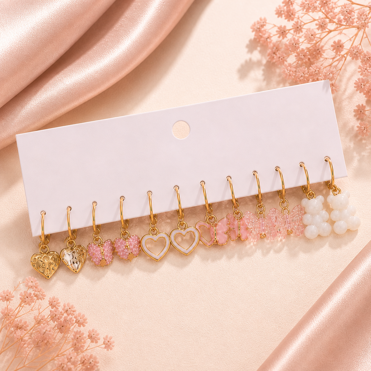 Luna Cute Charm Earrings Set (12 Pairs) 💕 - طقم أقراط لونا الكيوت تشارمز (12 زوج) 💕
