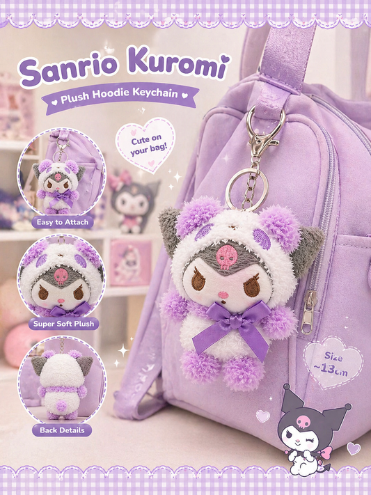 Sanrio Kuromi Plush Hoodie Keychain - ميدالية سانريو كرومي بقبعة فرو 💜