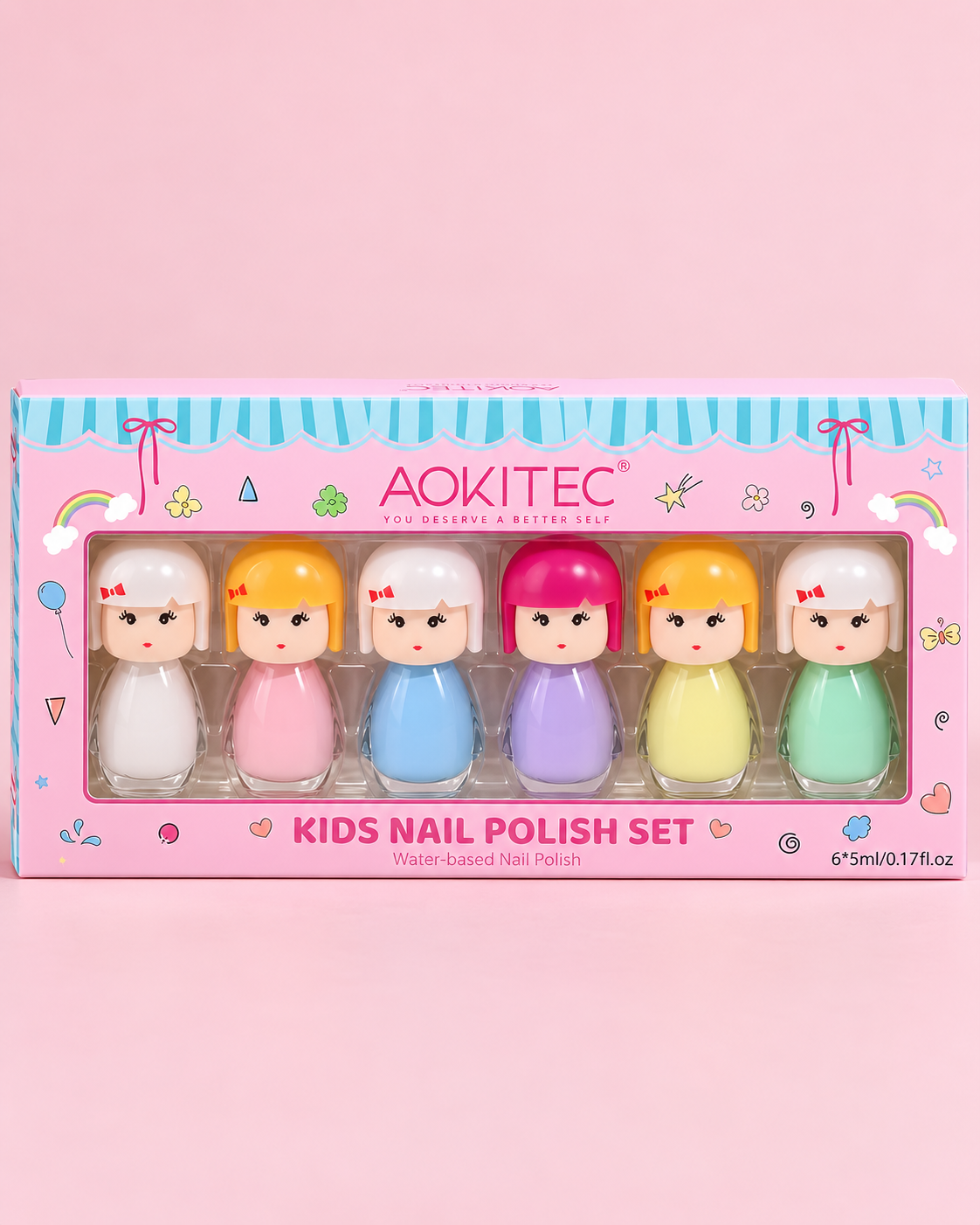 Mini Dolls Water-Based Nail Polish Set – 6 Colors