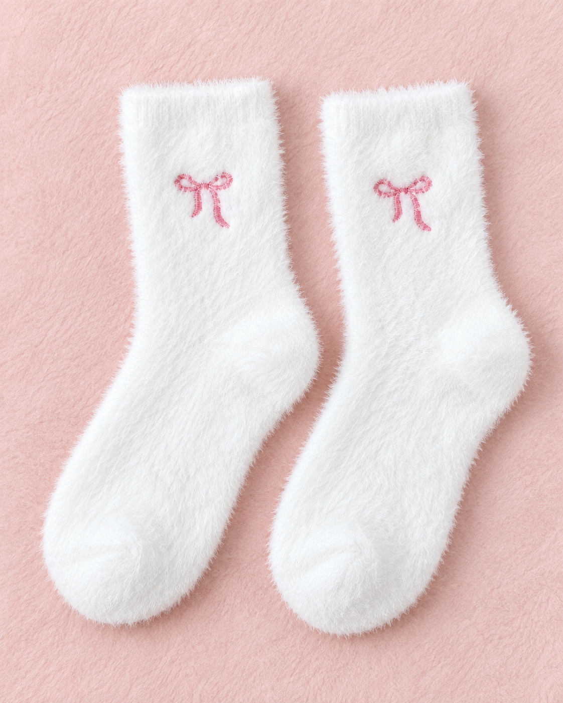 Bow Embroidered Fluffy Socks