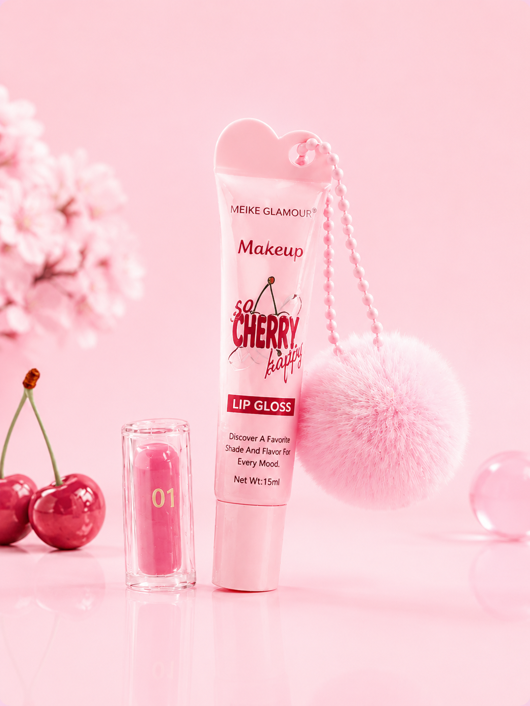 Cherry Pompom Lip Gloss - ملمع شفاه بنكهة الكرز  💖🍒