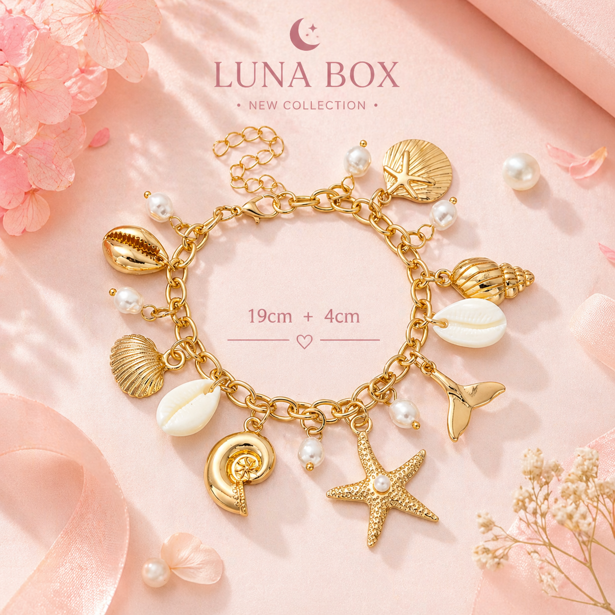 Golden Ocean Pearl Charm Bracelet - سوار اللؤلؤ البحري الذهبي
