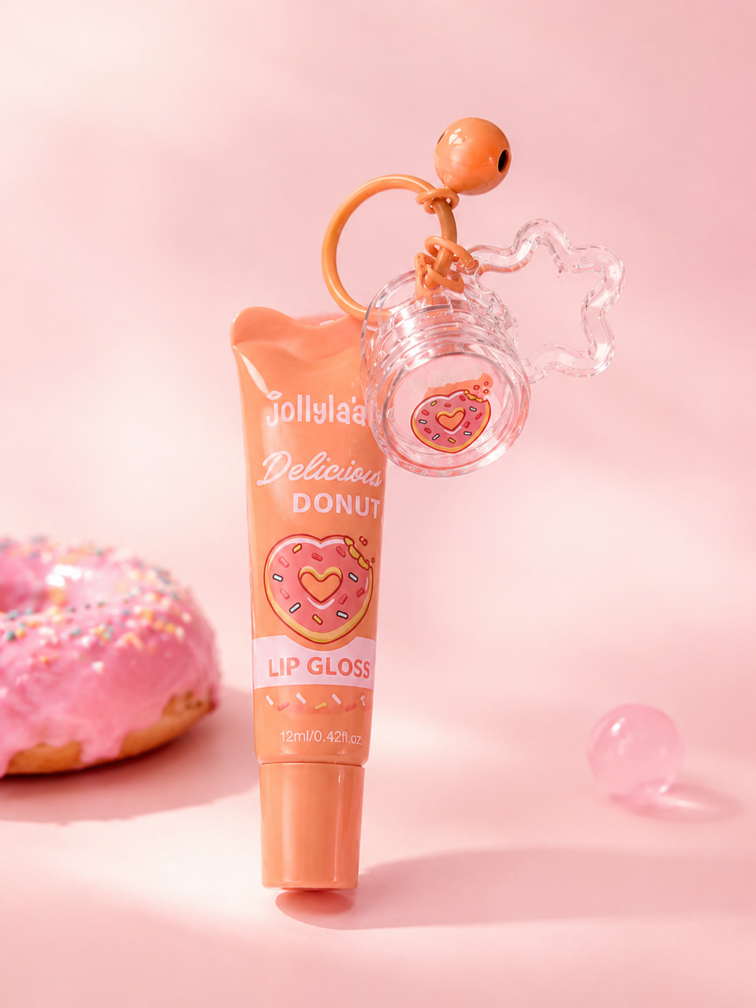 Jollylady Donut Pop 2-in-1 Lip Gloss Keychain - ليب غلوس دونات كيوت 2×1 مع ميدالية