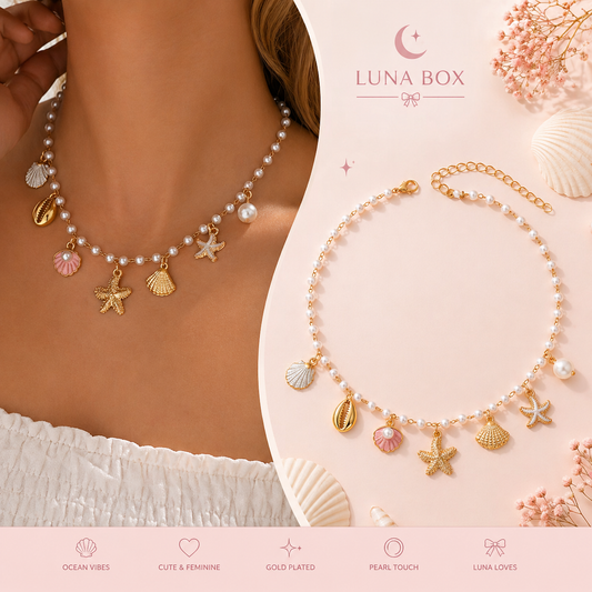 Luna Ocean Pearl Charm Necklace - عقد لونا البحري باللؤلؤ والصدف