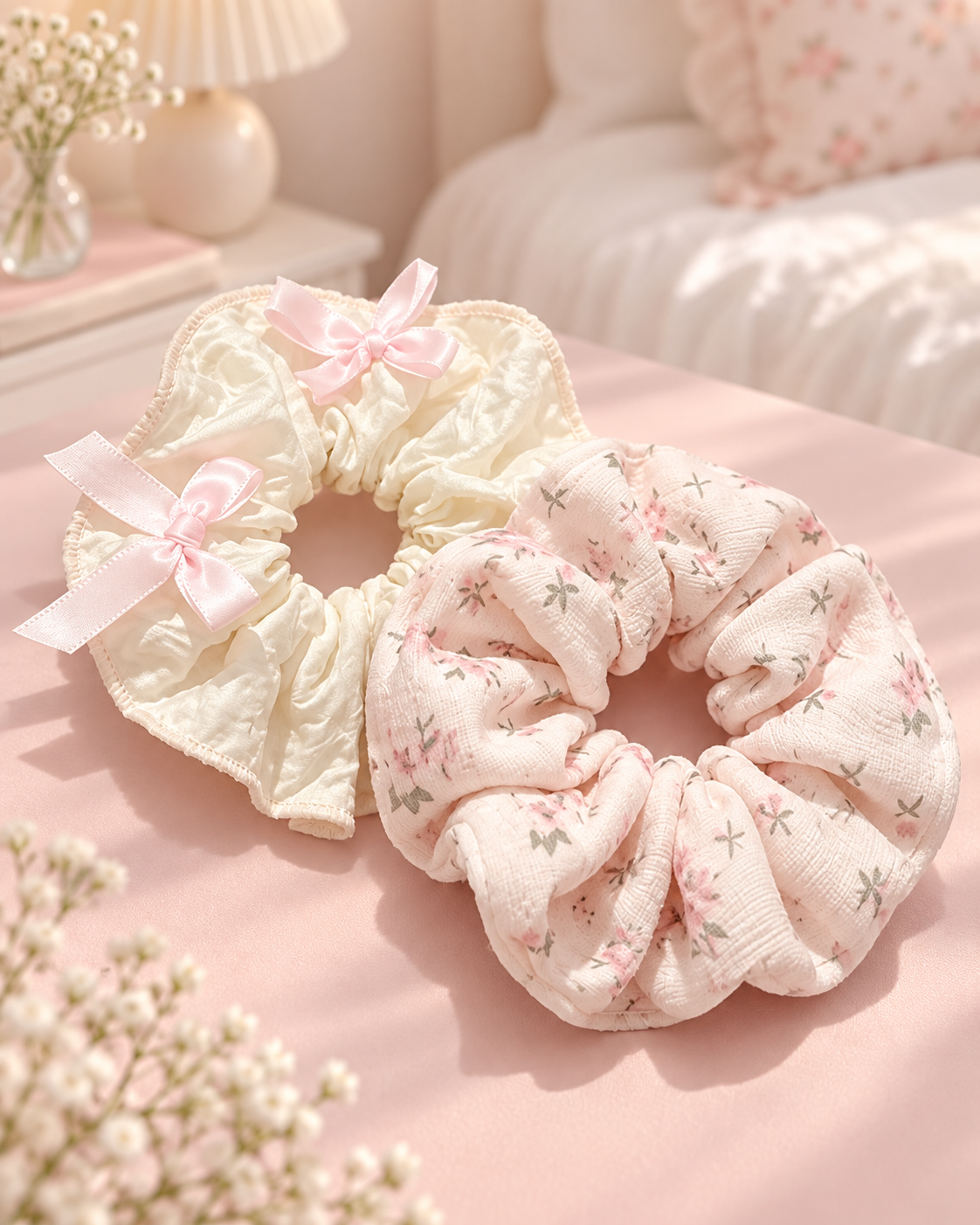 Floral & Bow Scrunchie Duo