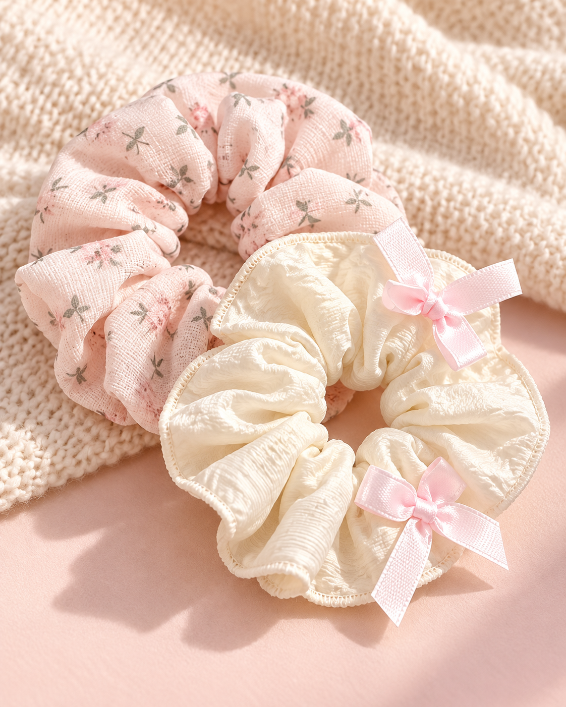 Floral & Bow Scrunchie Duo
