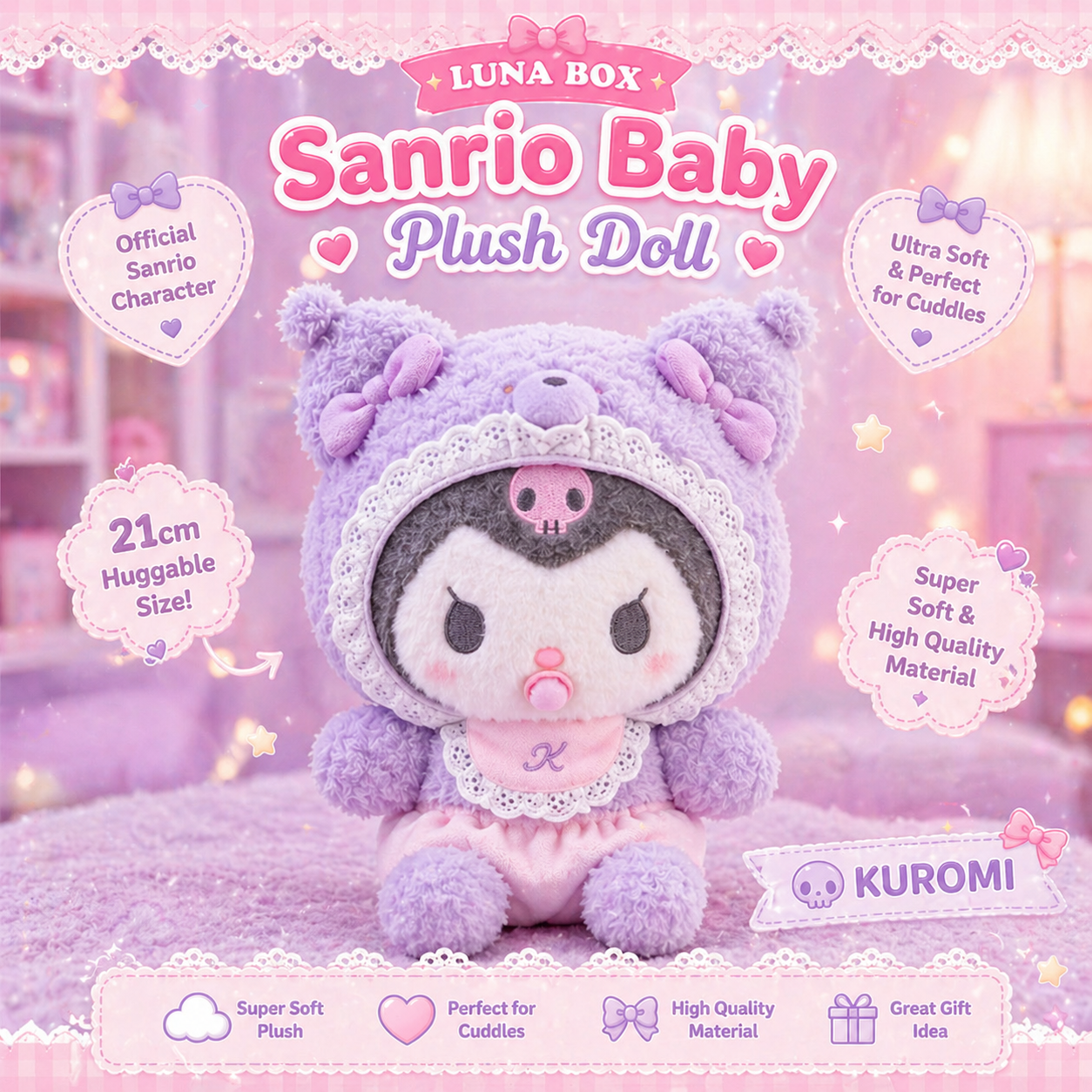 Sanrio Baby Plush Doll (21cm) - دمية سانريو بيبي ناعمة  🎀