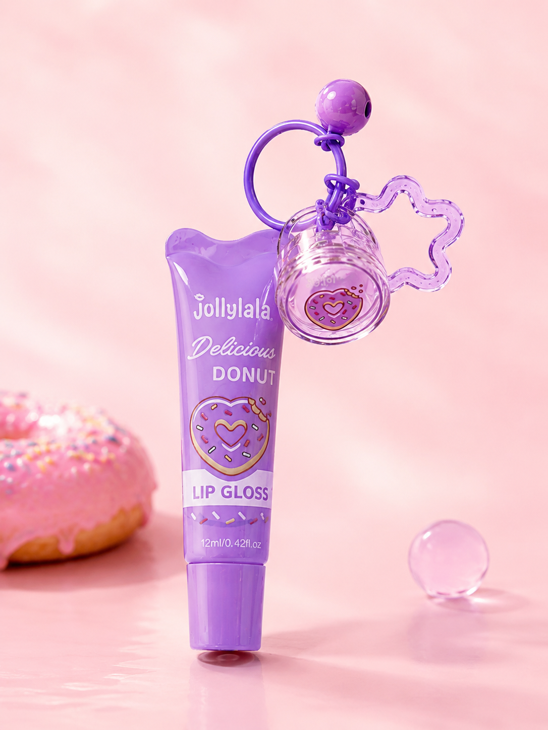 Jollylady Donut Pop 2-in-1 Lip Gloss Keychain - ليب غلوس دونات كيوت 2×1 مع ميدالية