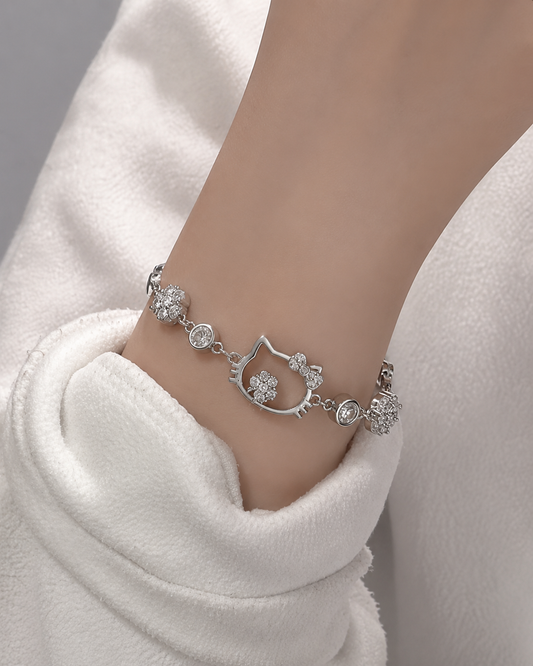 Crystal Kitty Silver Bracelet - إسوارة كيتي الكريستال الفضية
