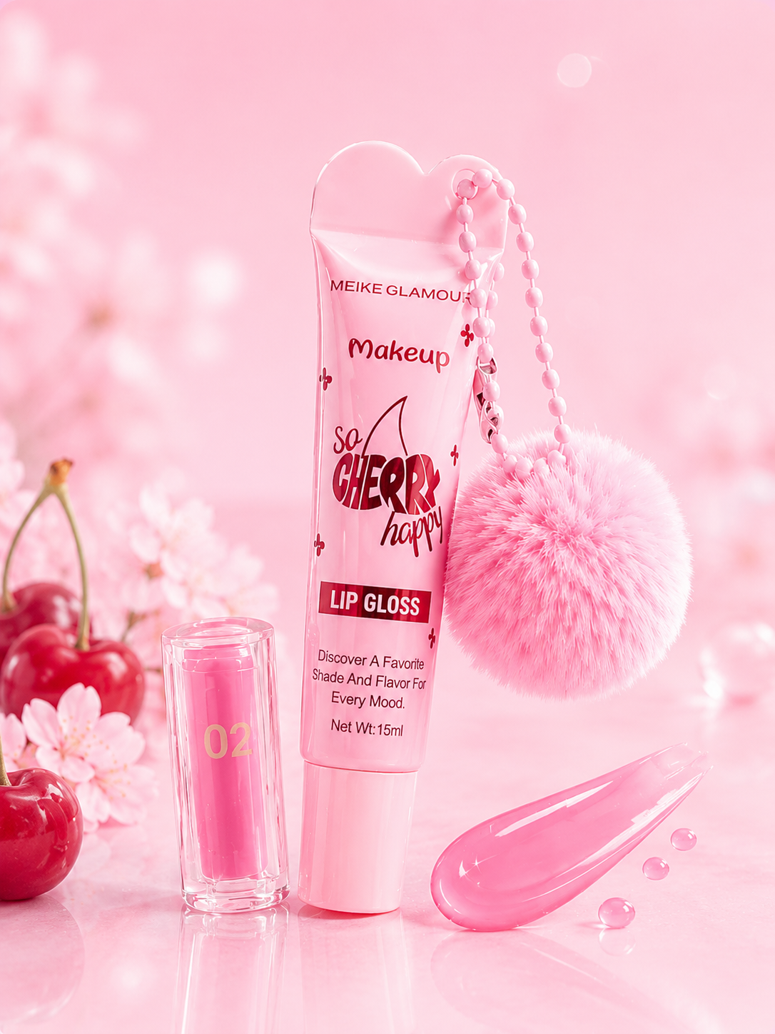 Cherry Pompom Lip Gloss - ملمع شفاه بنكهة الكرز  💖🍒