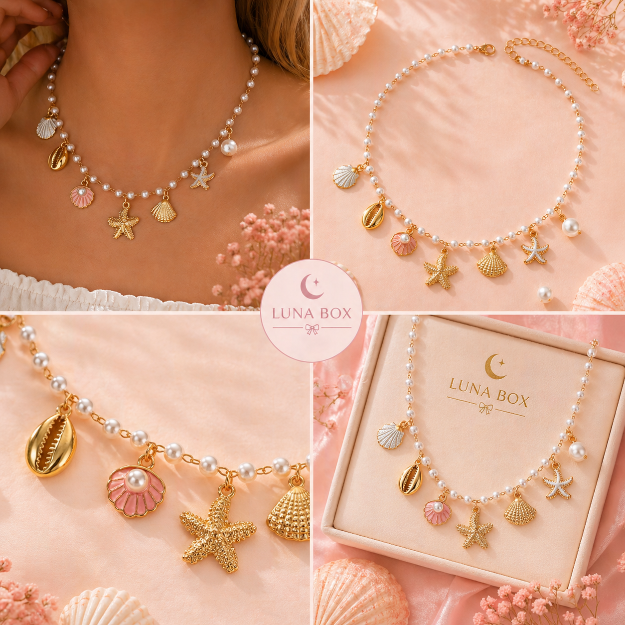 Luna Ocean Pearl Charm Necklace - عقد لونا البحري باللؤلؤ والصدف