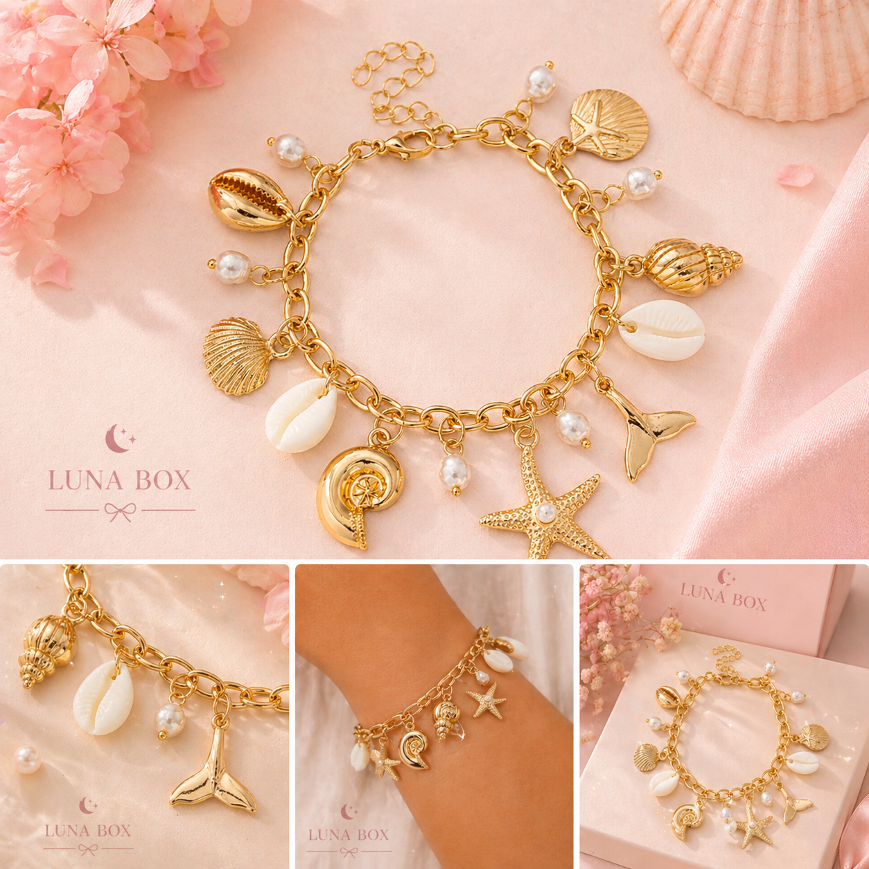 Golden Ocean Pearl Charm Bracelet - سوار اللؤلؤ البحري الذهبي