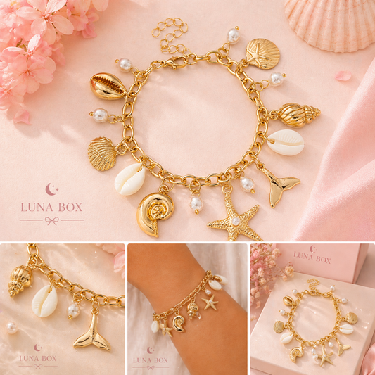 Golden Ocean Pearl Charm Bracelet - سوار اللؤلؤ البحري الذهبي
