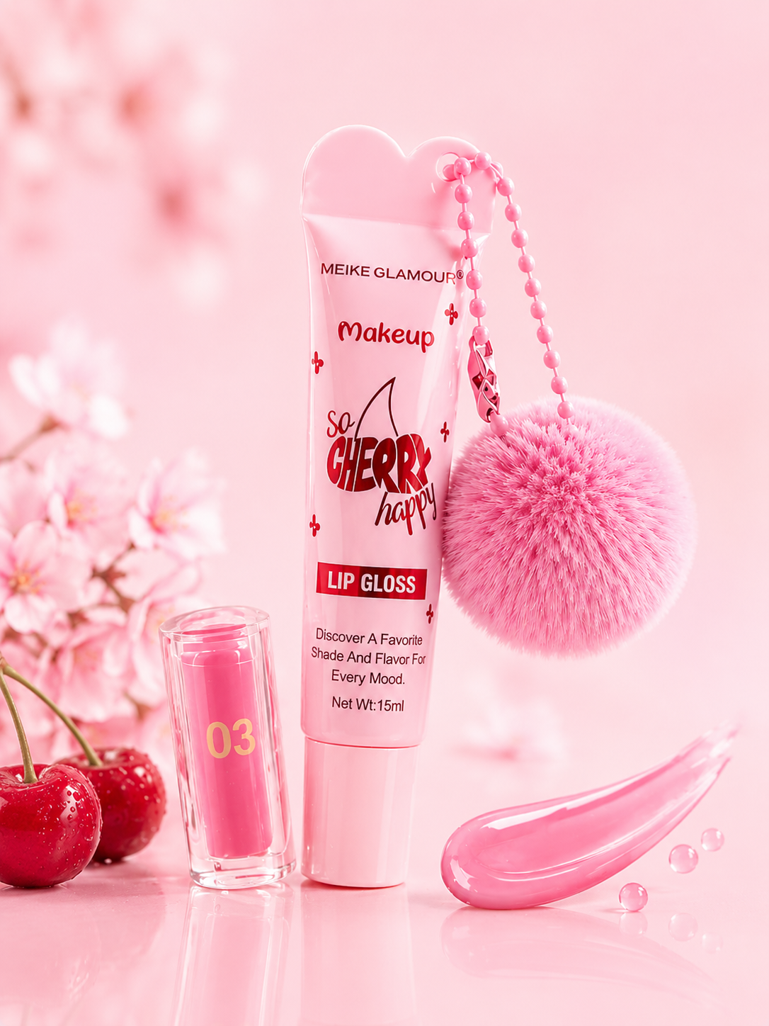 Cherry Pompom Lip Gloss - ملمع شفاه بنكهة الكرز  💖🍒