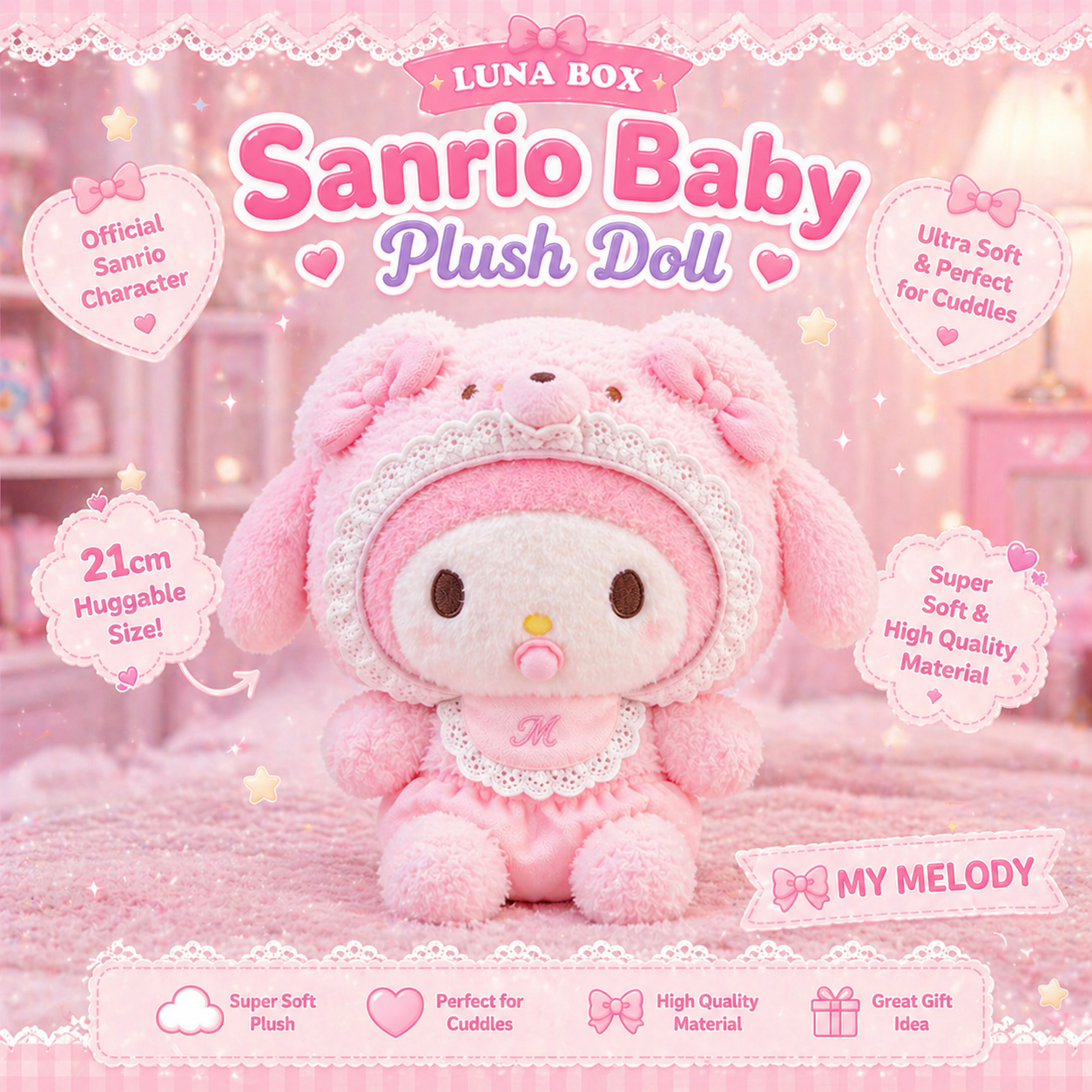 Sanrio Baby Plush Doll (21cm) - دمية سانريو بيبي ناعمة  🎀
