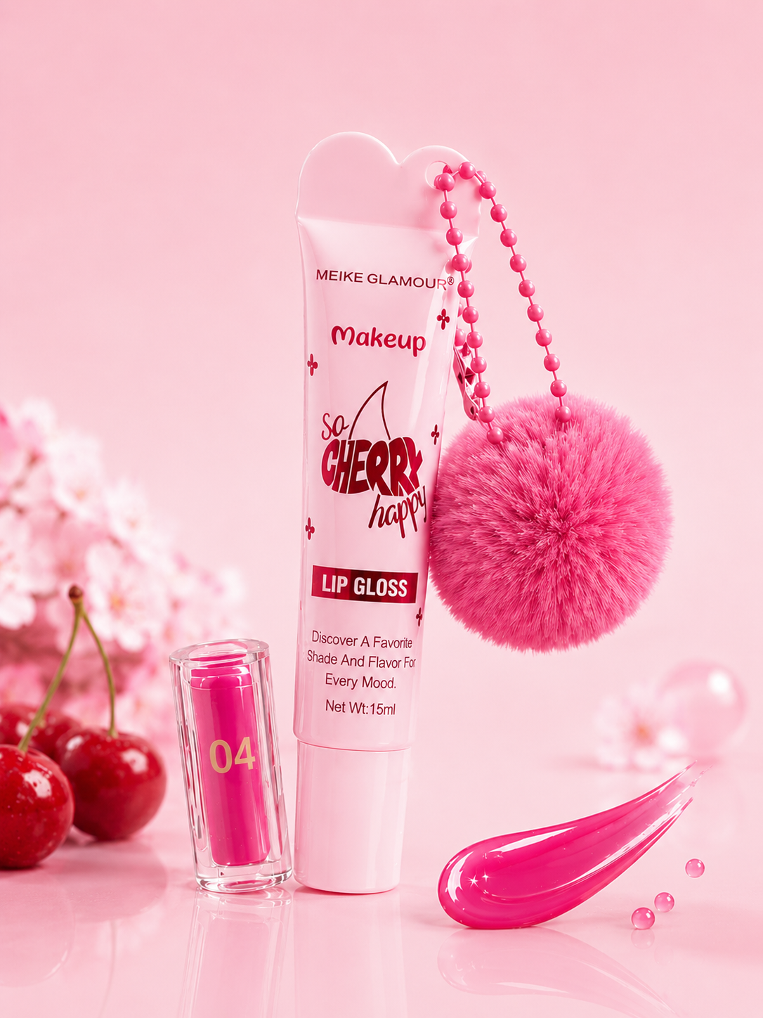 Cherry Pompom Lip Gloss - ملمع شفاه بنكهة الكرز  💖🍒