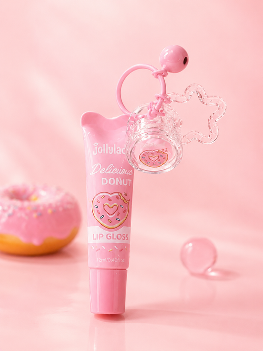 Jollylady Donut Pop 2-in-1 Lip Gloss Keychain - ليب غلوس دونات كيوت 2×1 مع ميدالية
