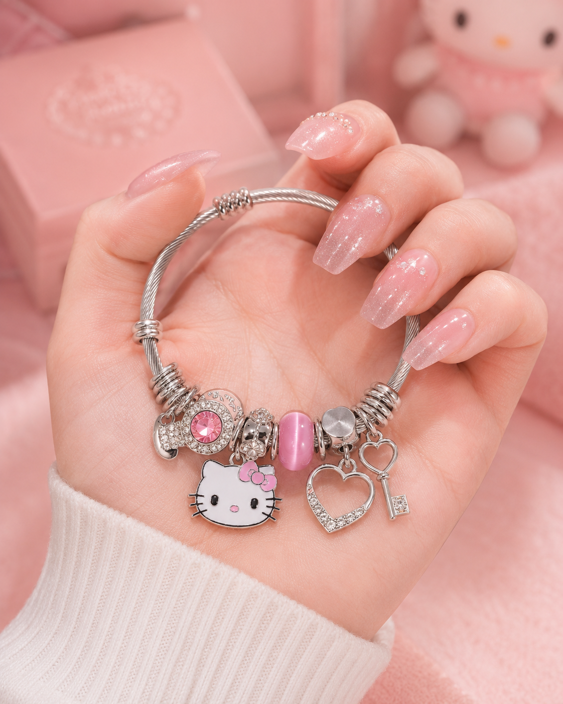 Hello Kitty Charms Bracelet & Earrings Set - طقم إسوارة وحلق هالو كيتي شارمز