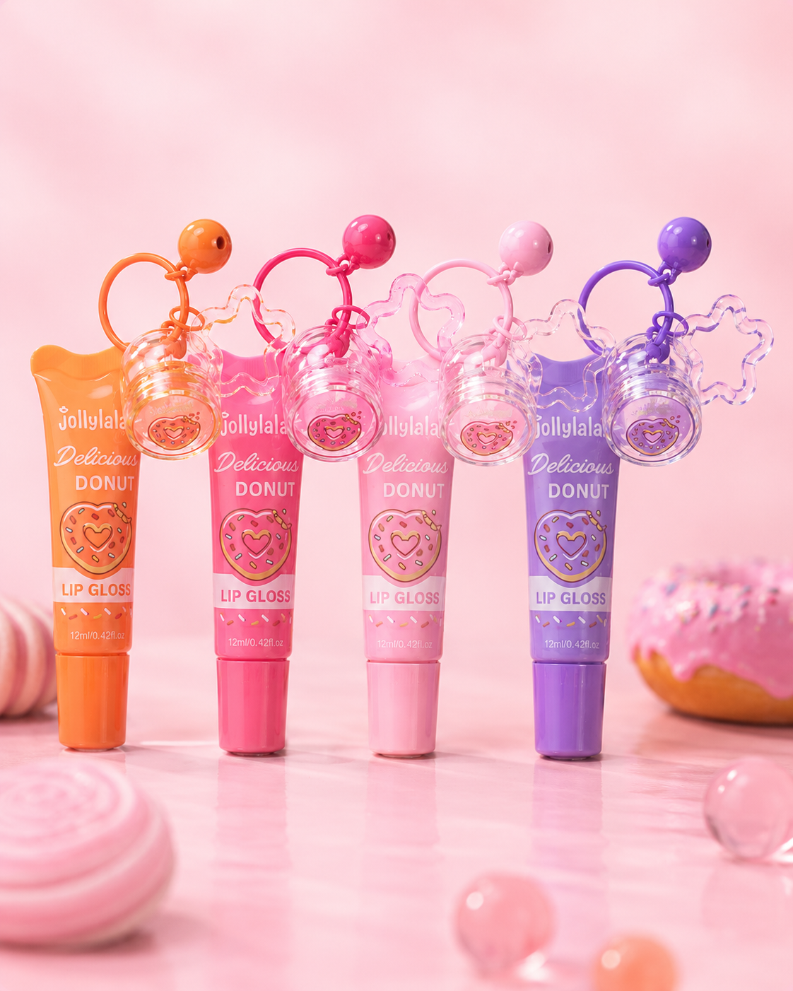 Jollylady Donut Pop 2-in-1 Lip Gloss Keychain - ليب غلوس دونات كيوت 2×1 مع ميدالية