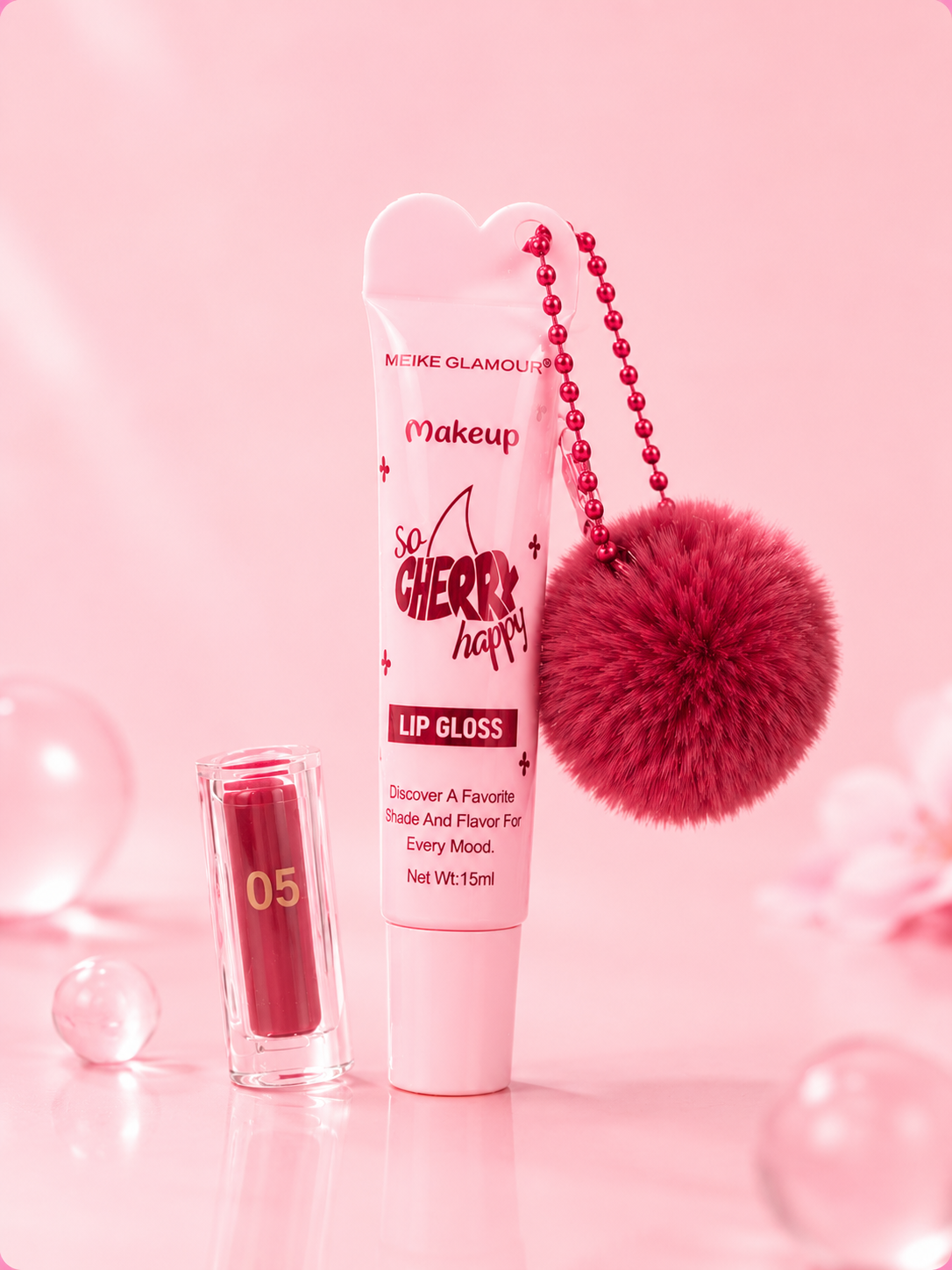 Cherry Pompom Lip Gloss - ملمع شفاه بنكهة الكرز  💖🍒