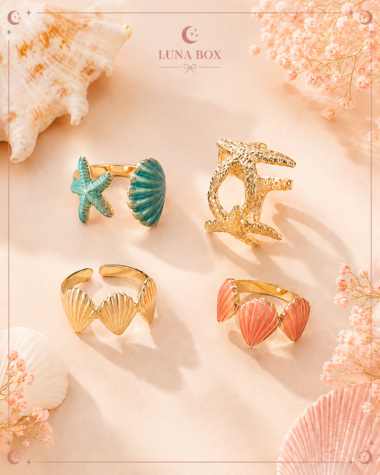 Ocean Shell Rings Set – خاتم المحيط الصدفي 🌊
