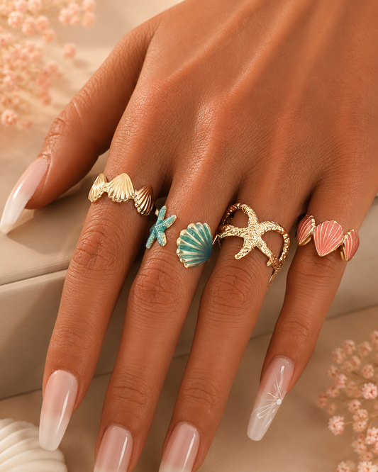 Ocean Shell Rings Set – خاتم المحيط الصدفي 🌊
