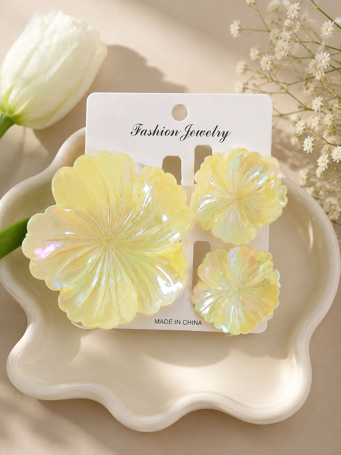 Iridescent Flower Hair Clip Set