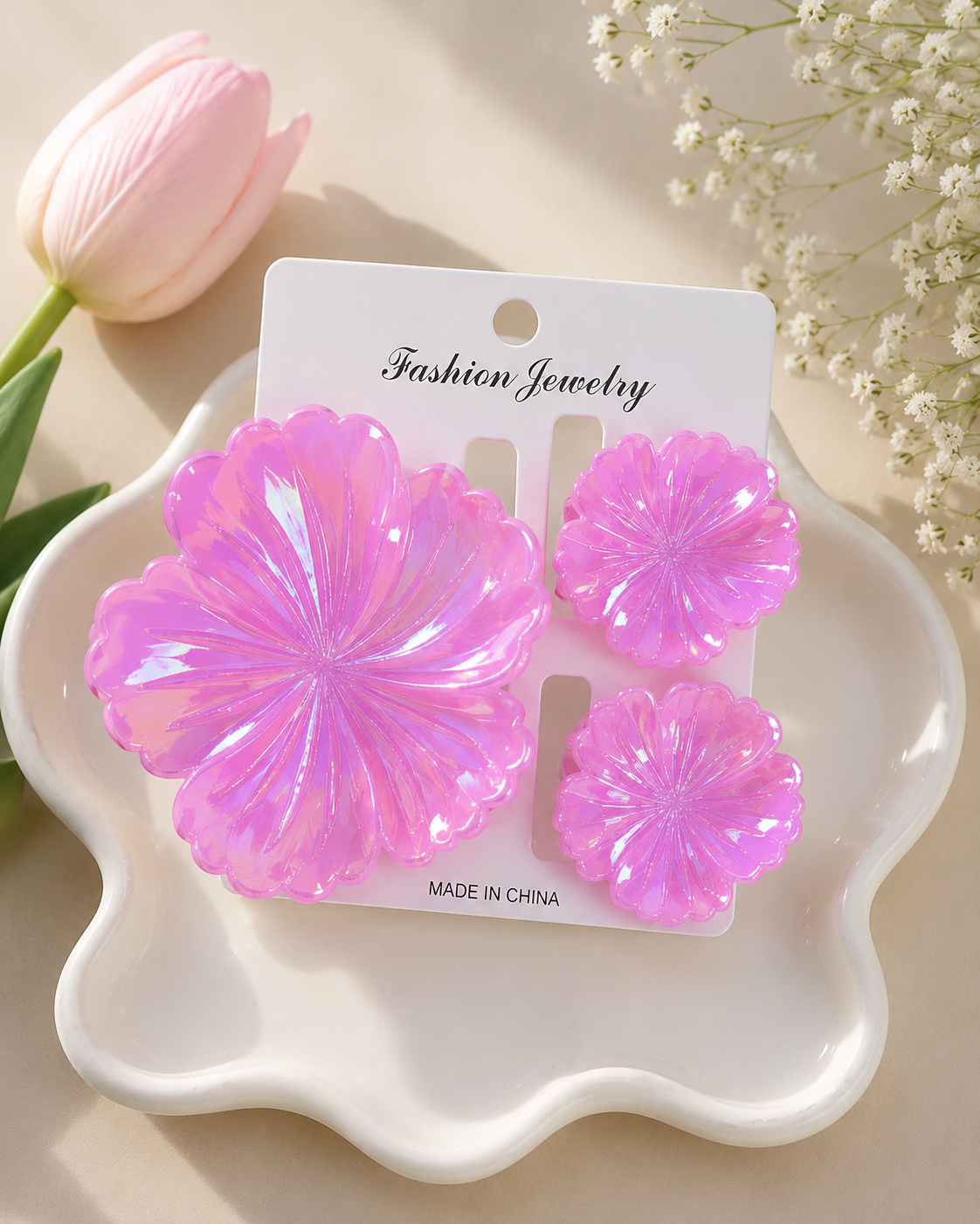Iridescent Flower Hair Clip Set