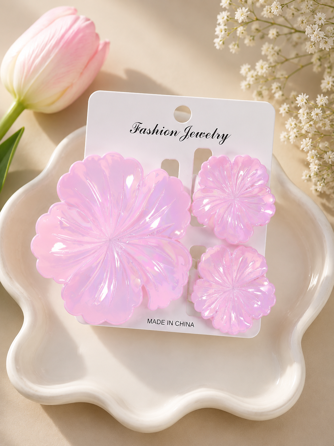 Iridescent Flower Hair Clip Set