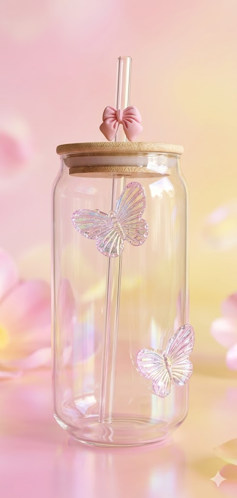 Butterfly Glow Glass Cup - كوب الفراشة اللامع 🦋✨
