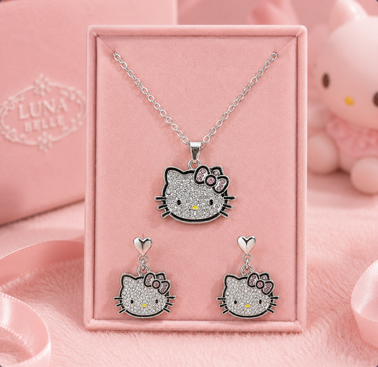 Hello Kitty Necklace &amp; Earrings Set -  طقم عقد وحلق هالو كيتي