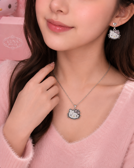 Hello Kitty Necklace &amp; Earrings Set -  طقم عقد وحلق هالو كيتي